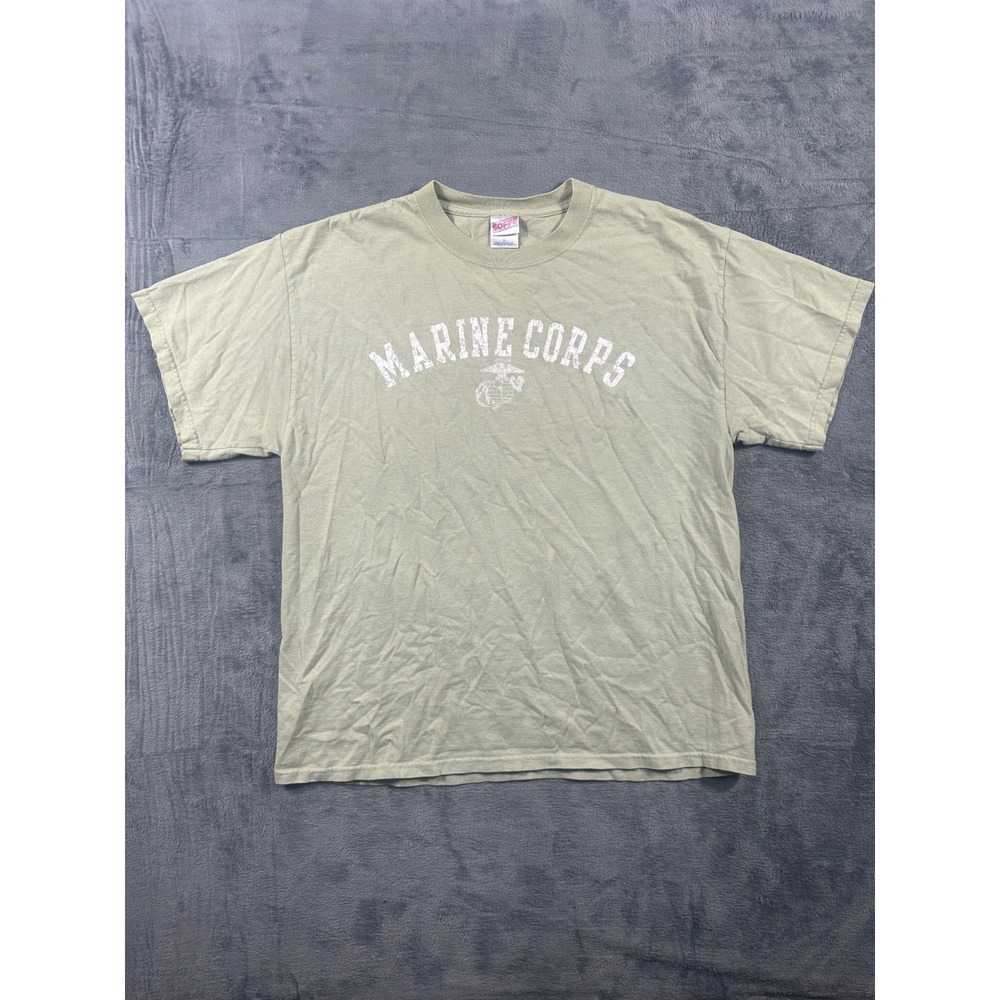 Soffe Mens Marine Corps Graphic T-Shirt Olive Green Large EGA Military Tee